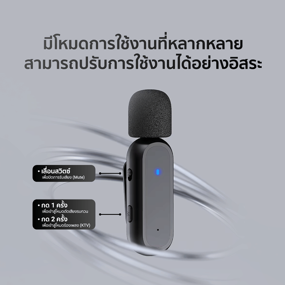 ไมโครโฟนไร้สาย ZTEC ZM122 มีกล่องชาร์จ ไมค์คู่ สีดำ สำหรับ Lightning ใช้งานแบบ Stereo และ Mono กด Mute ได้ 